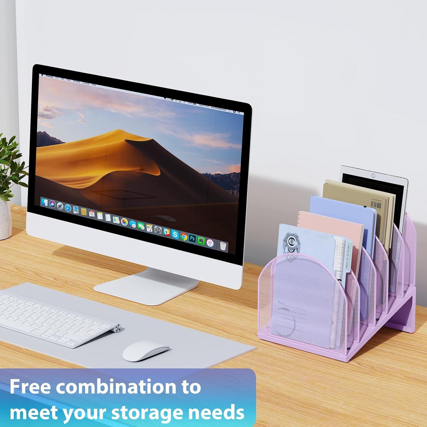 gianotter Desktop File Organizer, Desk Organizer with 5 Compartments, Paper Organizer for Desk, Workspace Organizers for Office Supplies (Black, Upright Style)