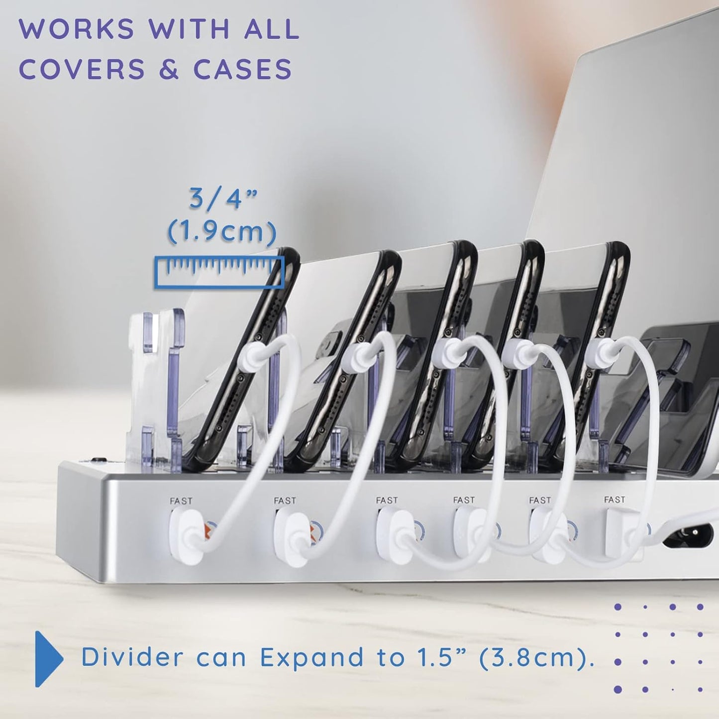 Charging Station for Multiple Devices – 6-Port USB Charging Dock for Apple & Android – Fast Multi-Charger Organizer for Phones, Tablets & More – Universal Desktop Charging Hub with Smart IC Tech