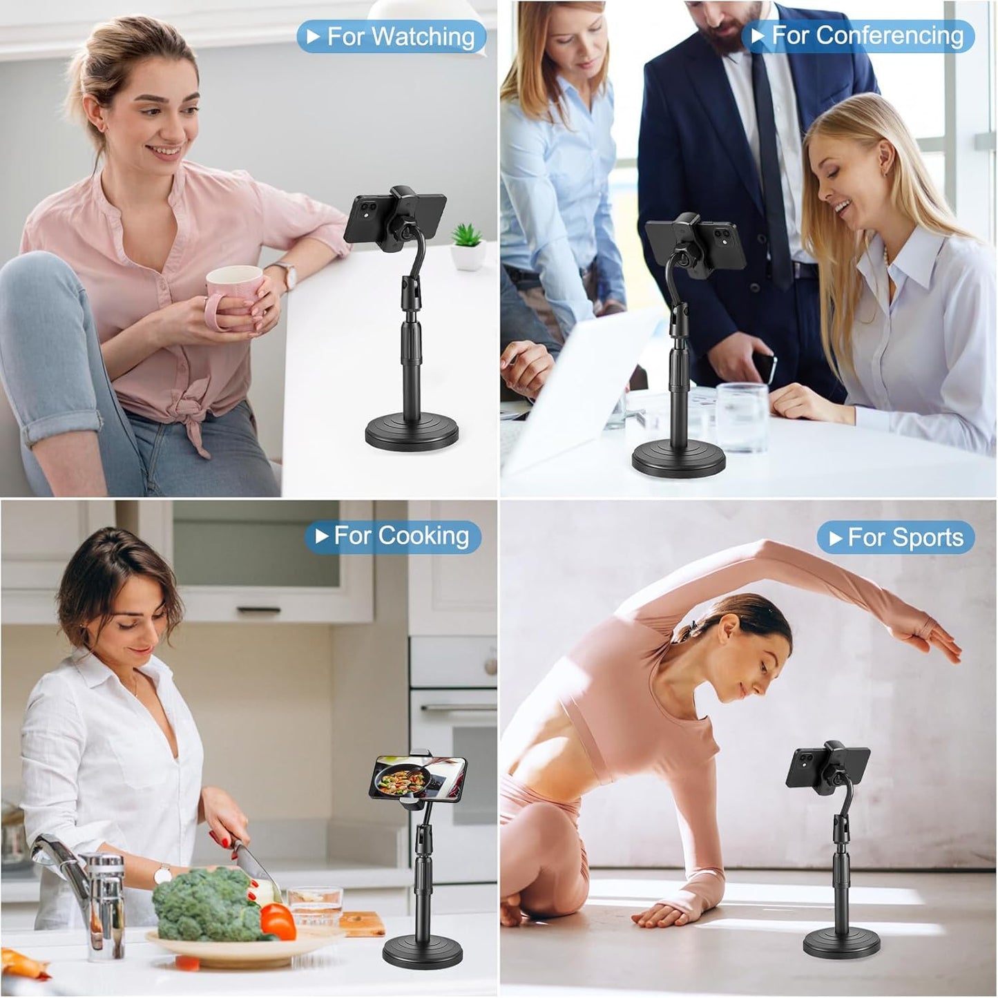Cell Phone Holder, Height and Angle Adjustable Cell Phone Holder, Universal Holder for Leisure, Business, Office, Home, Compatible with 3.5-6.7 Inch Devices, (Black)