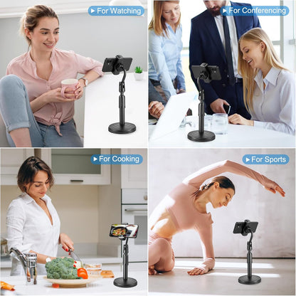 Cell Phone Holder, Height and Angle Adjustable Cell Phone Holder, Universal Holder for Leisure, Business, Office, Home, Compatible with 3.5-6.7 Inch Devices, (Black)