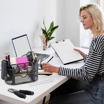 17 in1 Silvery Desk Organizers and Accessories Set, 3 Office Desk Supplies Storage Organization, 4 Pens, Stapler, Staples & Remover, Tape & Dispenser, Scissors, Ruler, Clips, Hole Punch Back to School