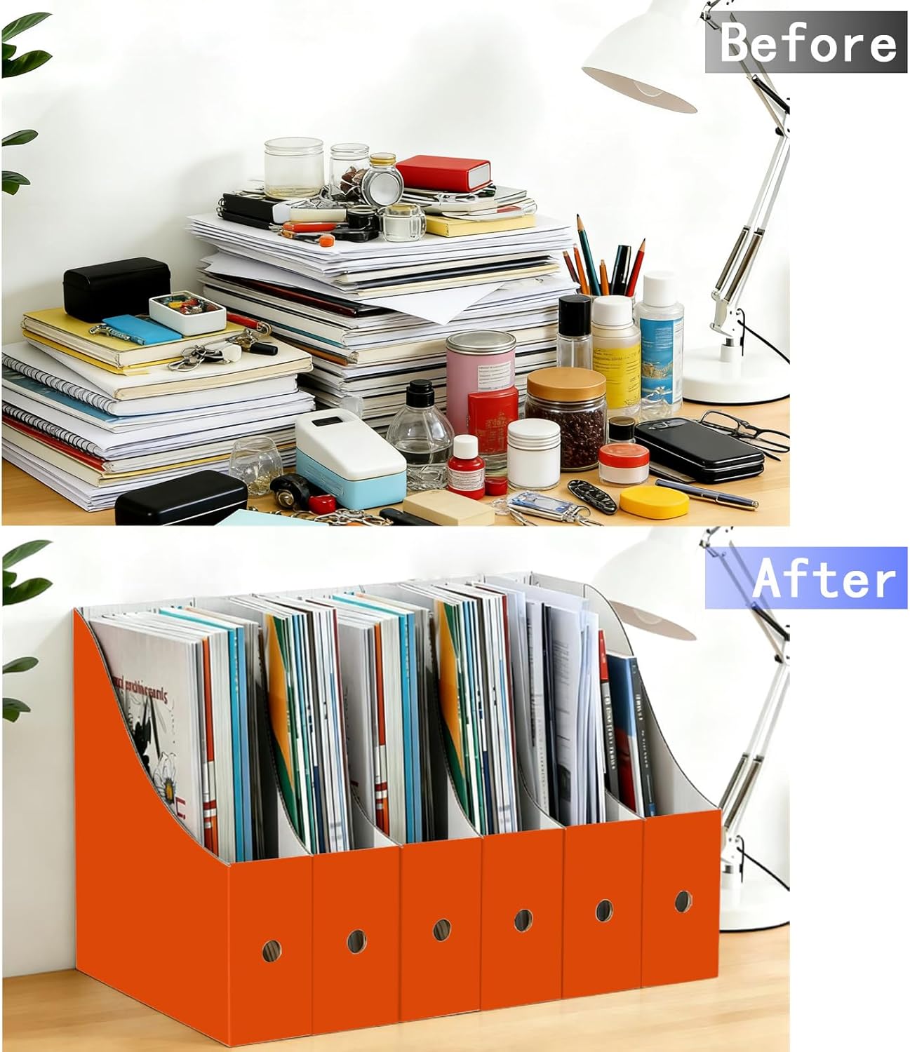 Limitliho Magazine File Folder Holder for Desk, Book Bins for Classroom Library,Office,Home, 10.6" H x 10.2" L x 3.5" W in Cardboard Paper Organizer (Six color, 6 Pack)