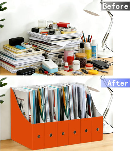 Limitliho Magazine File Folder Holder for Desk, Book Bins for Classroom Library,Office,Home, 10.6" H x 10.2" L x 3.5" W in Cardboard Paper Organizer (Six color, 6 Pack)