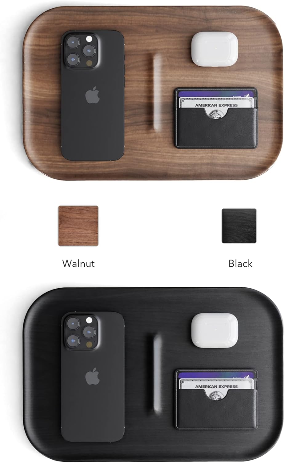 Valet Tray Wooden Premium Wood Catchall EDC Tray for Desk Bedside Concierge Tray Organizer Key Wallet Watch Phone Storage (Walnut)
