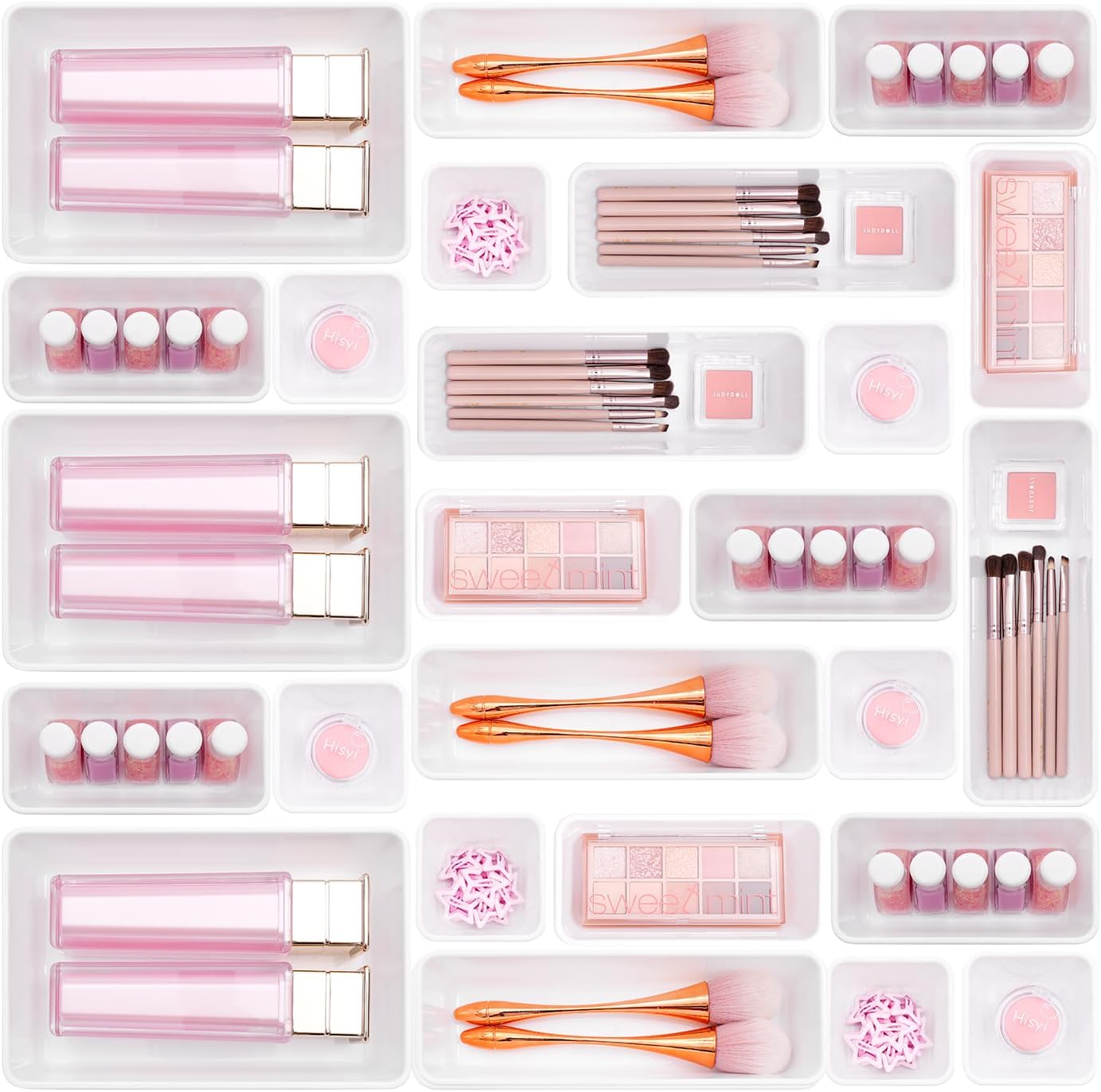 Clear Acrylic Drawer Organizers Set Storage for Makeup, Office Desk Small Vanity Trays for Drawer Bathroom Plastic Make up Organizers 25 Pcs