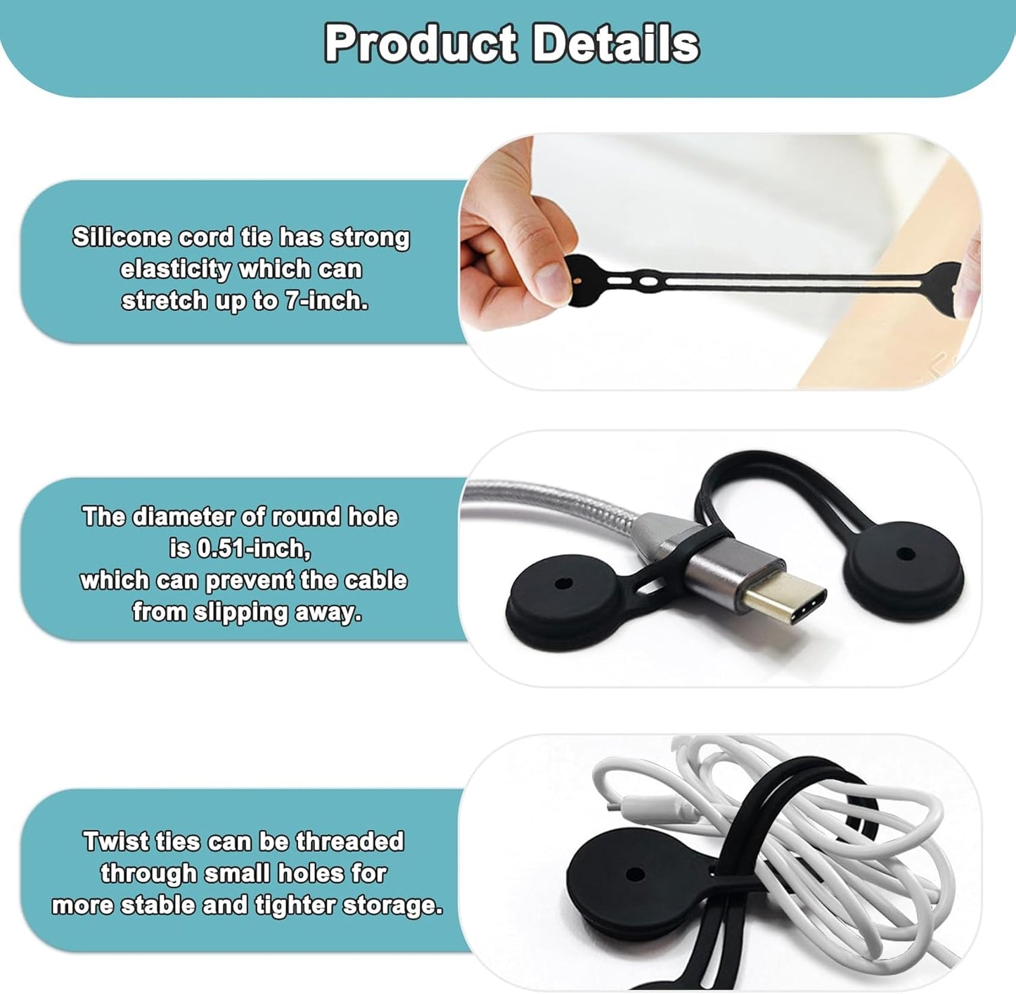 Magnetic Cable Ties 10 Pack, Silicone Cable Ties Charging Cord Organizer Travel Cable Management Straps Headphone Cord Wrap Reusable & Sturdy Cable Winder