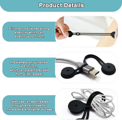 Magnetic Cable Ties 10 Pack, Silicone Cable Ties Charging Cord Organizer Travel Cable Management Straps Headphone Cord Wrap Reusable & Sturdy Cable Winder