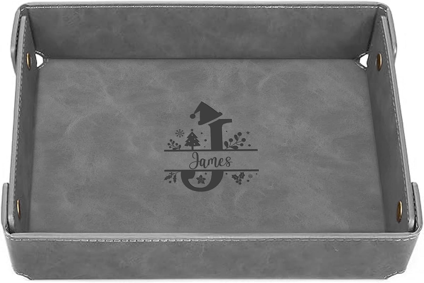Engraved Leather Valet Tray for Men – Personalized Catchall with Custom Name for Desk, Dresser, Nightstand – Men's Organizer Tray for Keys, Wallet, Jewelry, Personalized Gift for Home, Office - Coffee