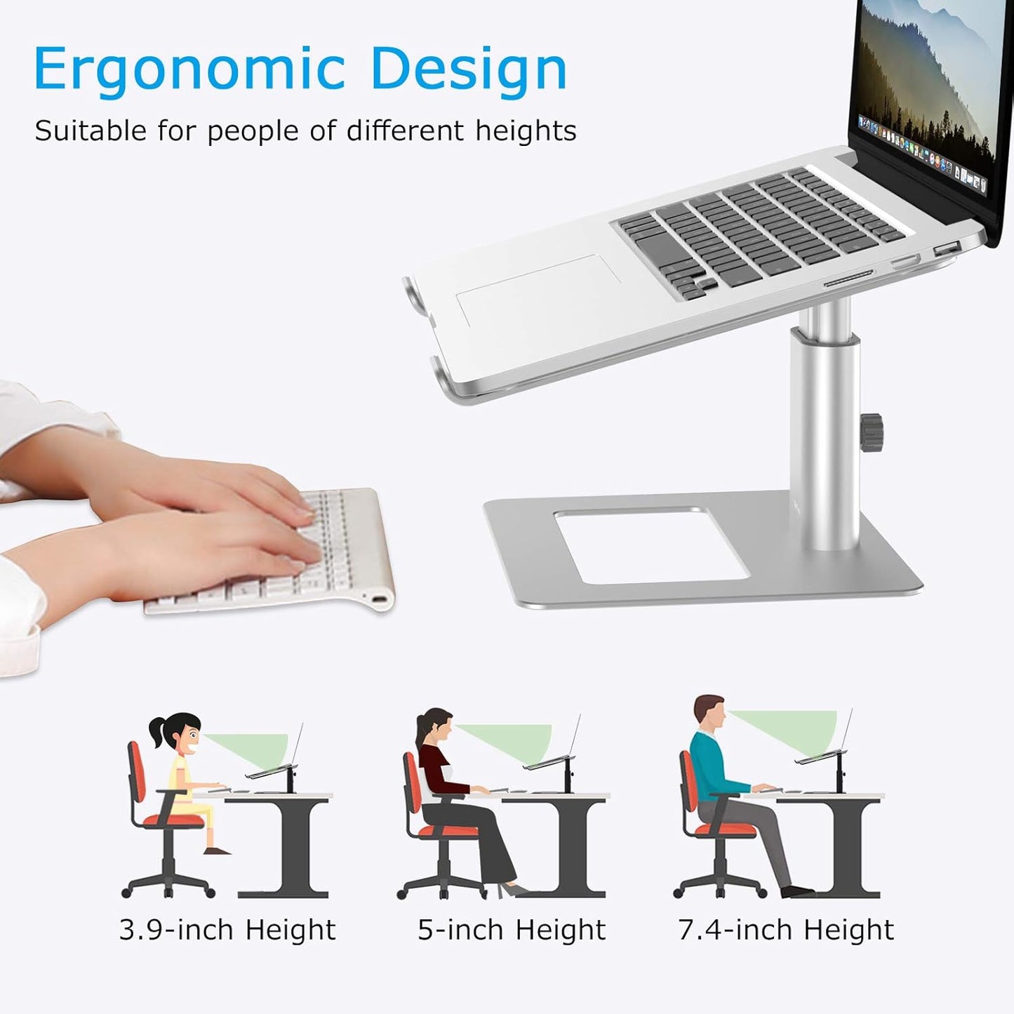 BoYata Laptop Stand, Ergonomic Aluminum Height Adjustable Computer Stand Laptop Holder for Desk, Compatible with MacBook Pro/Air, Dell, Lenovo, HP, Samsung, More Laptops 11-17" (Black)