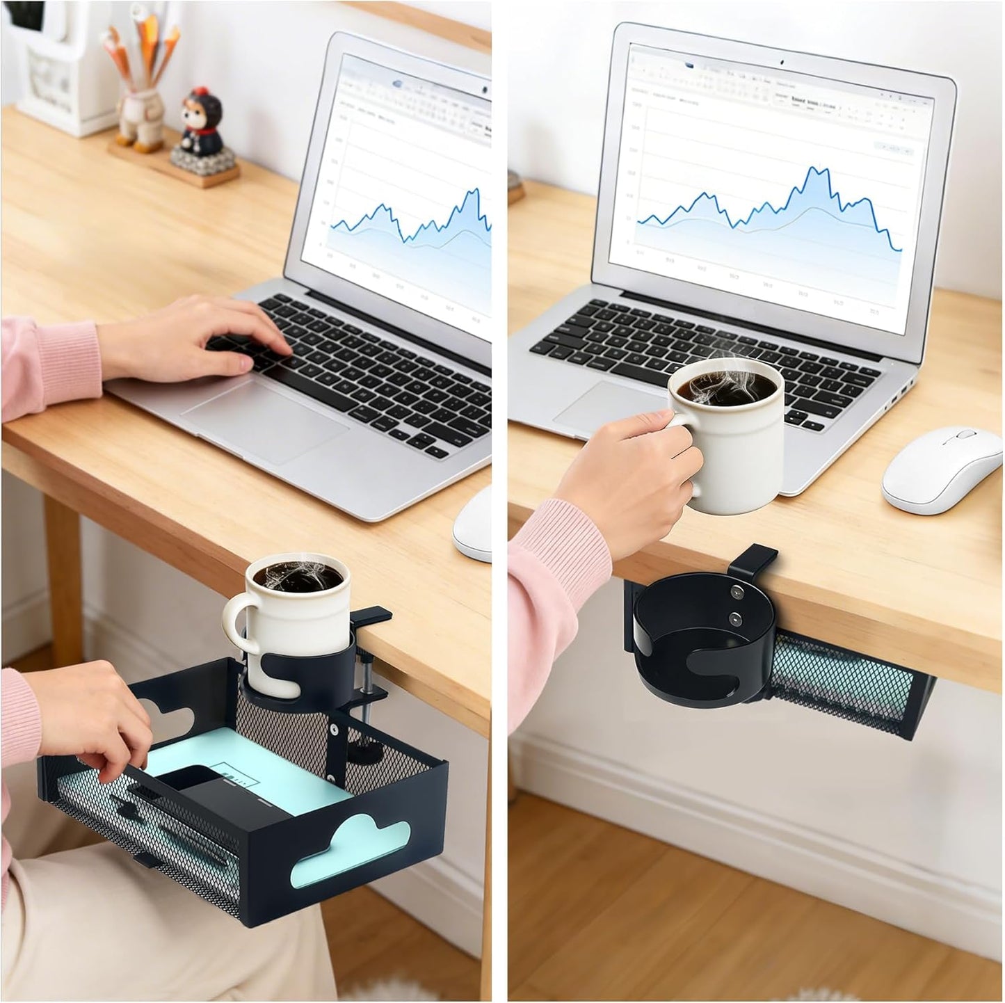 Under Desk Organizer 360° Swivel,under Desk Drawer, Clamp-On No Drill Installation,Sturdy Mesh Storage Drawer for Office,Drawing Room and Kitchen Room,Art Supplies and More(Without Cup Holder)