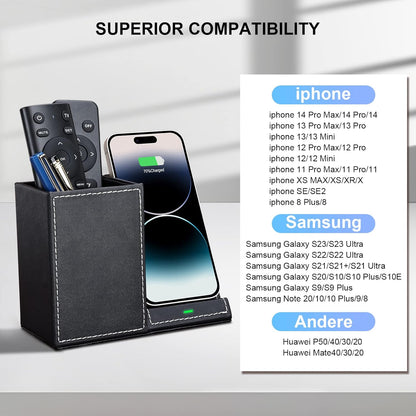 Wireless Charger with Desk Organizer, Wireless Charging Station for iPhone 13/13 Pro Max/13 Pro/12 Series/11/XS Max/XR/X/8Plus/SE 2, Wireless Charging Stand with Leather… (Marble)
