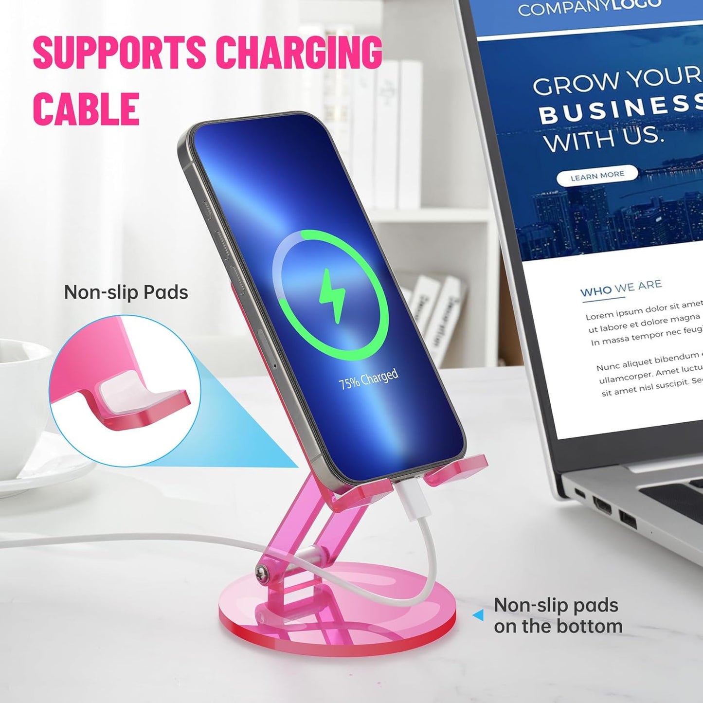 Tomorotec Iridescent Acrylic Cell Phone Stand, Portable Phone Holder for Desk Non-Slip Desktop Smartphones Holder Compatible with iPhone Samsung Galaxy Pixel Phone Cradle Dock Home Office
