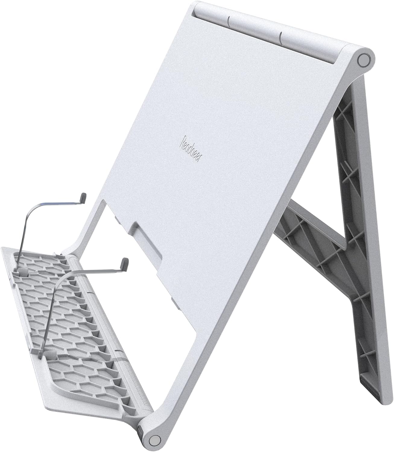 Readaeer Portable Book Stand Free Angle Adjustable Book Holder for Thick Textbook Collapsible Lightweight Book Rest (White)