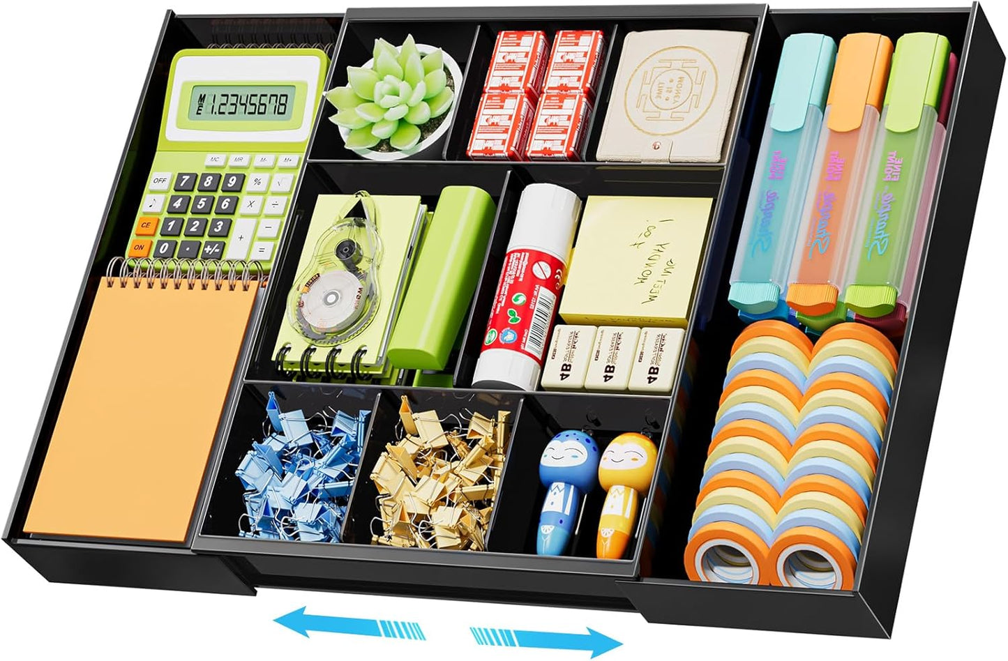 Marbrasse Expandable Desk Drawer Organizer, Clear Plastic Drawer Organizer Tray with 10 Adjustable Compartments, Desk Organizers and Accessories, 5 Drawer Dividers for Office Supplies, Makeup(Black)