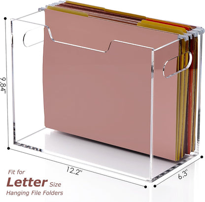 Acrylic File Folder Organizer, Clear Hanging File Organizer Box for Letter Size, Desktop File Holder with Handles, Slim Filing Storage Box for Desk Office Home Work -1 Pack