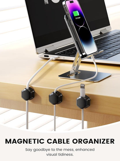 6 Pack Magnetic Cable Clips, Cable Smooth Adjustable Cord Organizer Holder, Hide Phone Charging Cable Keeper, Strong Adhesive Wire Charger Holder for Nightstand, Desk, Car, Office Supplies