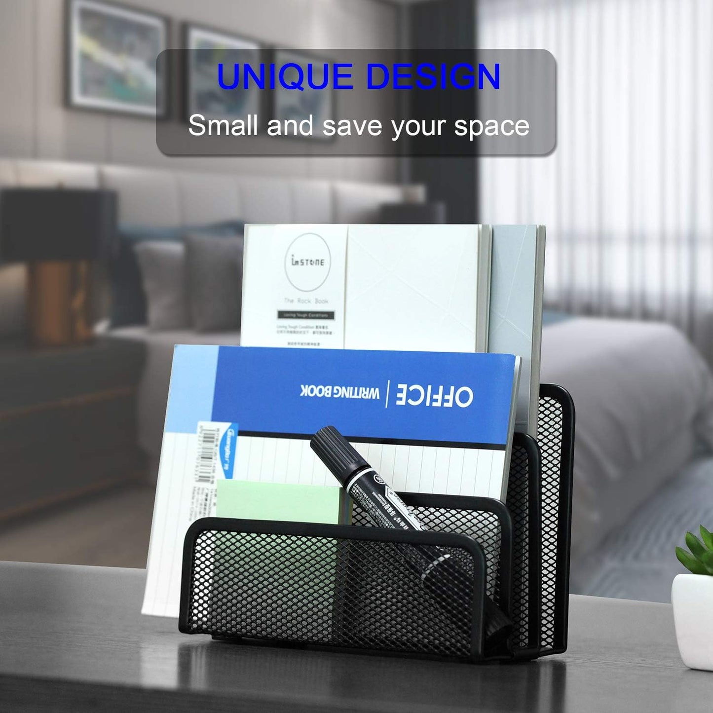 Desk Mail Organizer, File Holder Letter Sorter with 3 Vertical Upright Metal Mesh Compartments Document, Filing, Folders, Mail, Paper Organizer for Home or Office Desktop (2PCS)