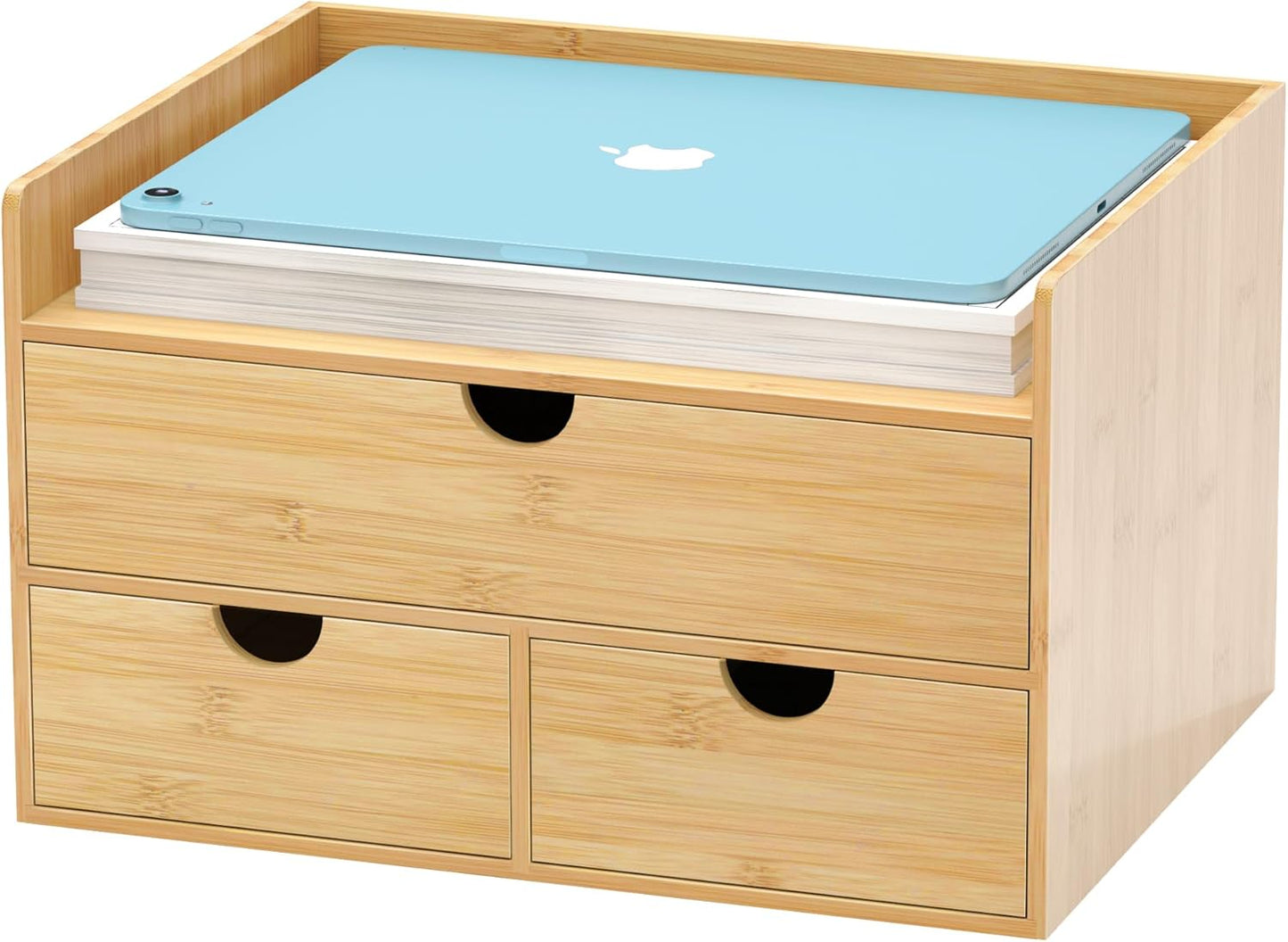 Wisuce Bamboo Desk Drawer Organizer, 3 Drawer Desktop Organizer with Drawers Tabletop Storage Organization Box for Office Home Toiletries Supplies Vanity, No Assembly Required