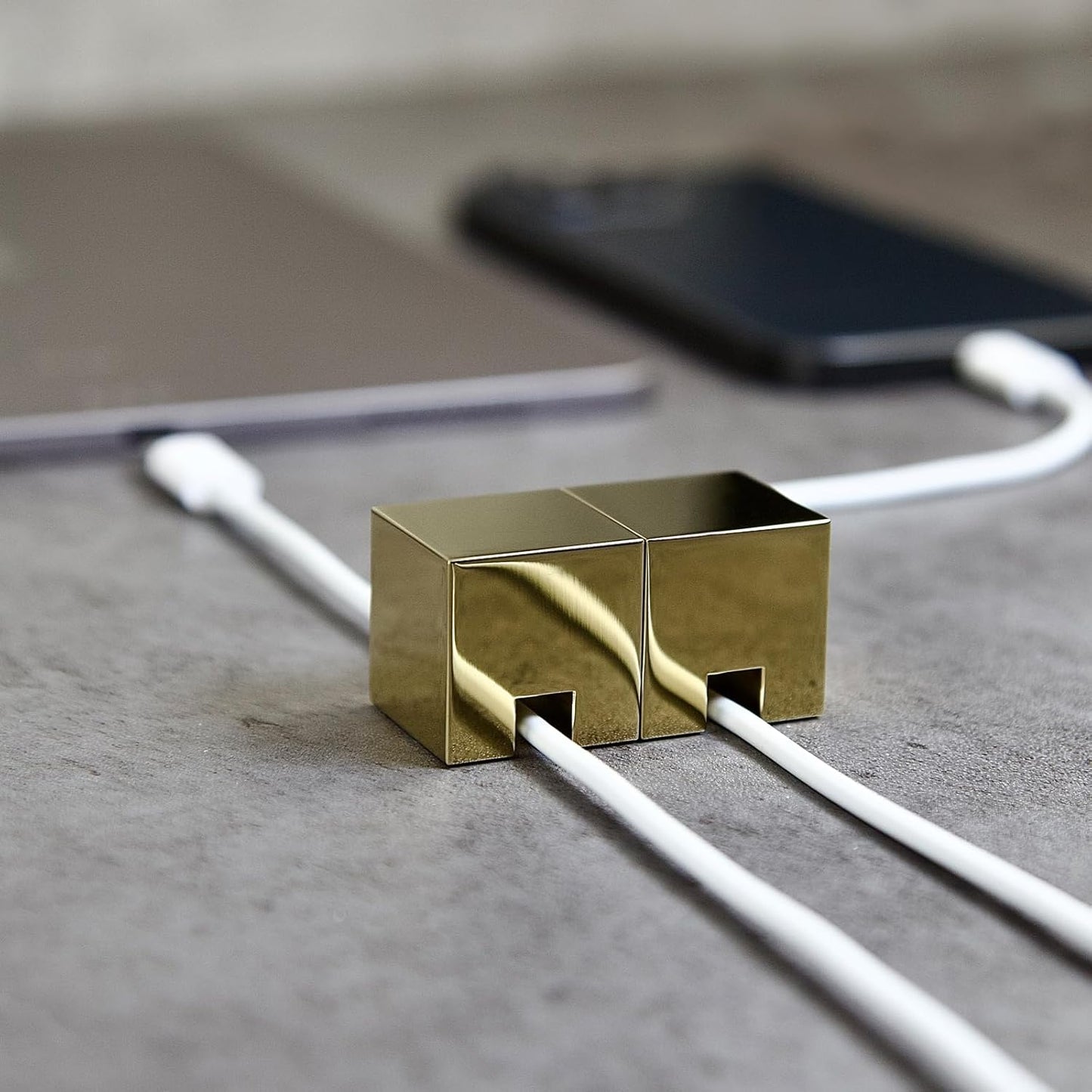 Metal Cord Holder, Weighted Cable Organizer or Management, Heavy Wire Keeper for Nightstand, Desk, Bedside Table - N2U Cube Cords Strap for Lightning, USB-C Phone Charger Cables (Silver - 1 PCS)