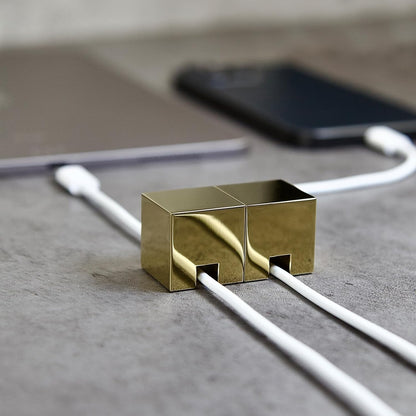 Metal Cord Holder, Weighted Cable Organizer or Management, Heavy Wire Keeper for Nightstand, Desk, Bedside Table - N2U Cube Cords Strap for Lightning, USB-C Phone Charger Cables (Silver - 1 PCS)