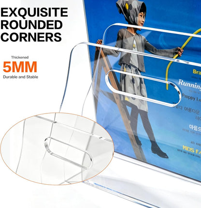 Acrylic Magazine File Holder, 4 Vertical Compartments Desk Document Sorter Organizer, Clear Bookend File Sorter Holder for Office, Documents, Tablets, Magazines, Books