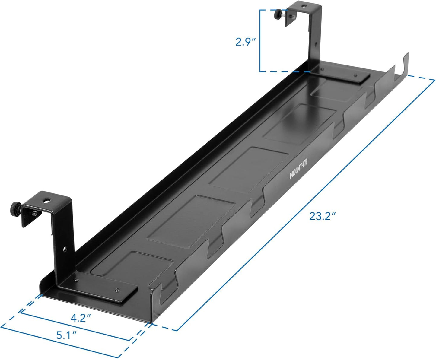 Mount-It! Premium Under Desk Cable Management Tray – 23" Heavy-Duty Steel Cable Tray & Cord Basket for Standing Desk & Home Office, Secure Crossbar or Screw Mount Wire Organizer (Black)