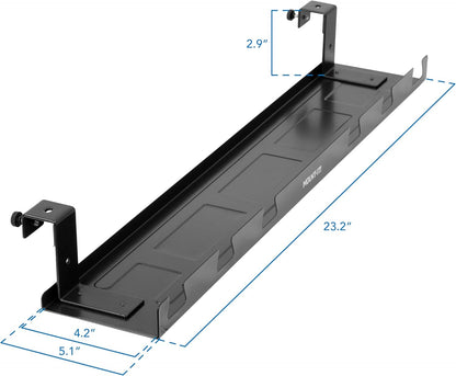 Mount-It! Premium Under Desk Cable Management Tray – 23" Heavy-Duty Steel Cable Tray & Cord Basket for Standing Desk & Home Office, Secure Crossbar or Screw Mount Wire Organizer (Black)