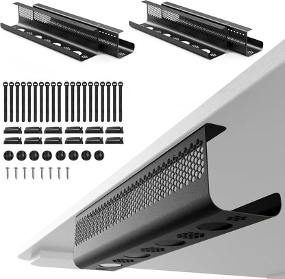 KHAMAL Cable Management Under Desk 26PCS - Cable Management Tray Kit Ventilated Hexagonal Design with Cable Clips, Wire Ties, Cord Holder & Screws for Office, Home - 2 White Sets