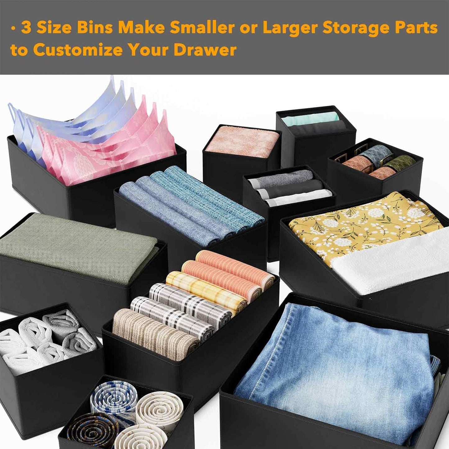 SpaceAid Drawer Organizer for Clothes, 18 Pack Dresser Drawer Organizer Bins, Closet Organizers and Storage Dividers for Clothing, Underwears, Socks (Beige)