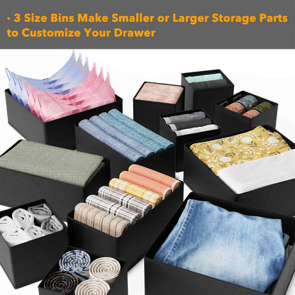 SpaceAid Drawer Organizer for Clothes, 18 Pack Dresser Drawer Organizer Bins, Closet Organizers and Storage Dividers for Clothing, Underwears, Socks (Beige)