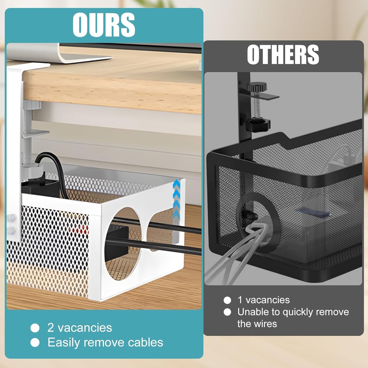 Under Desk Cable Management 27 inches Metal Cord Organizer No Drill Wire Management and Cord Organizer for Home Office Standing Desk