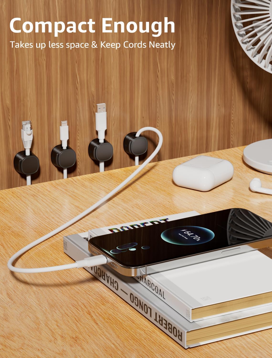 12 Pack Magnetic Cable Clips – [One-Snap Lock] Phone Cord Holder for Desk, Adhesive Magnetic Cord Organiser for Nightstand, Wall, Car – Under Desk Cable Management for Office, Home