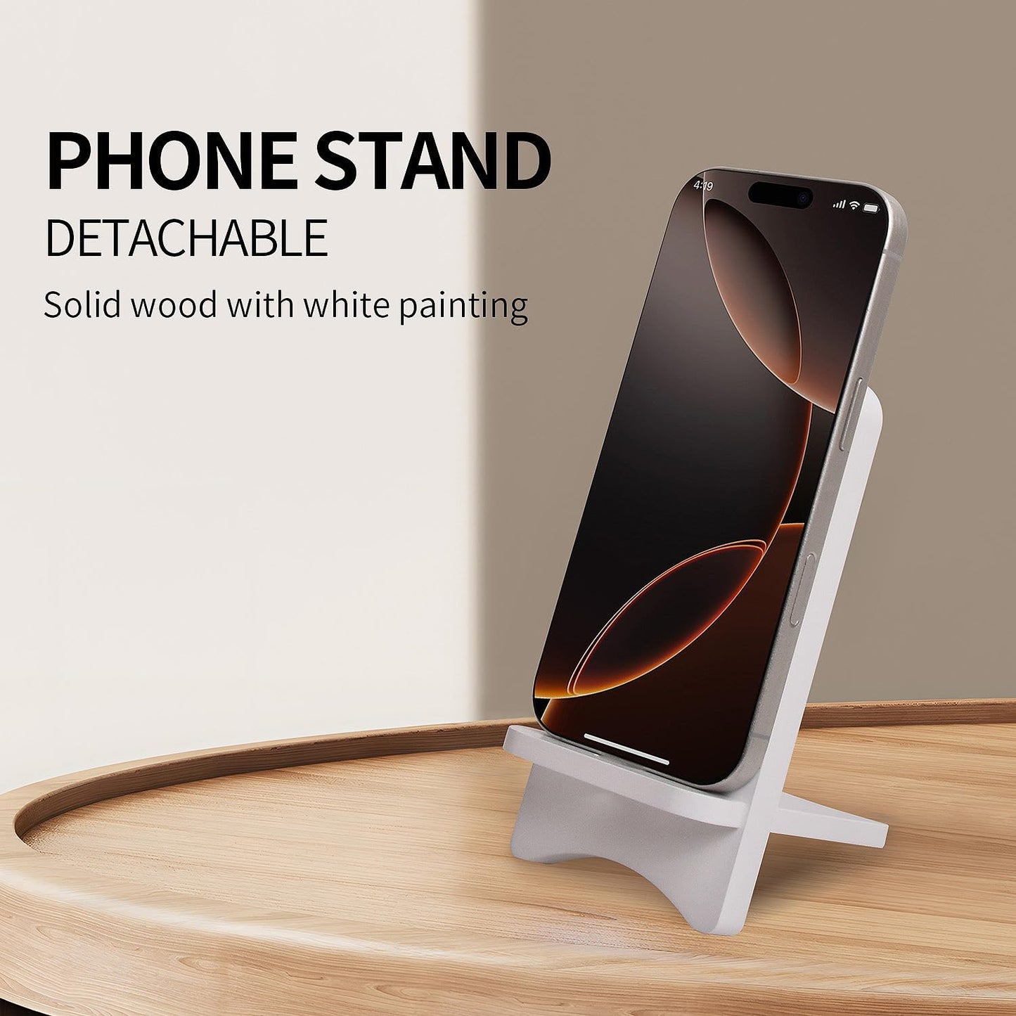 LUCKY BEAN Wood Phone Stand, Desktop Wooden Phone Holder, Portable Phone Stand for Desk, Compatible with iPhone & All Cell Phones (Walnut Wood)