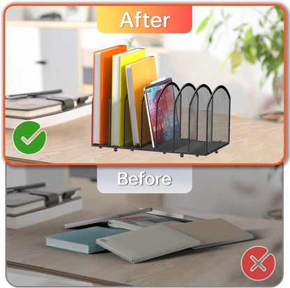 Gawerk 7-Section Desk File Organizer, Mesh Desktop Organizer File Sorter Office Organization Letter Holder, Vertical Desktop File Holder for Office Home, Black