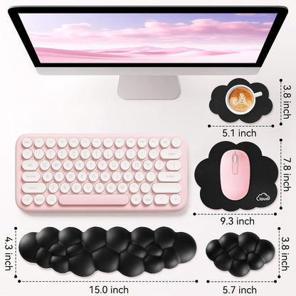 Sushret Cloud Wrist Rest for Computer Keyboard, 4-in-1 Memory Foam Leather Cloud Keyboard Wrist Rest and Mouse Pad Set with Ergonomic Support for Arm and Palm Cushion, Gaming/Work Setup, Rainbow