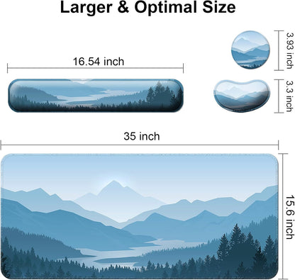 Keyboard Wrist Rest + Mouse Pad with Wrist Support + Desk Mat + Coaster 4 in 1 Set, XXL Large Gaming Mousepad Cute Ergonomic Mouse Pads for Desk Computer Laptop Office Decor-Beach