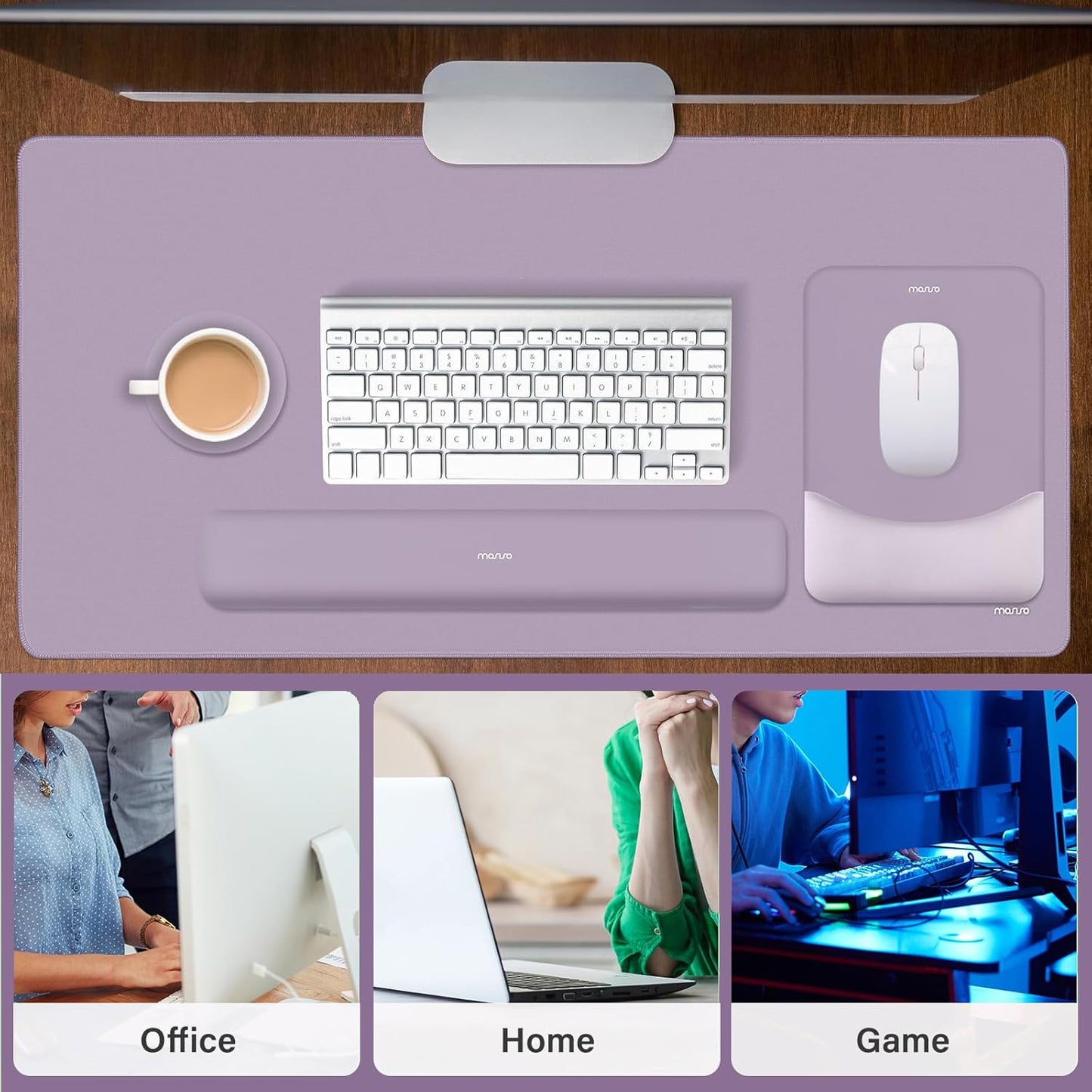 MOSISO Keyboard Mouse Pad Set, Large Gaming Mouse Pad&Rectangular Keyboard Wrist Rest&Mousepad with Wrist Rest&Coaster, Ergonomic Non-Slip&Easy Typing Pad with Curved Silicone Lining, Antique Green