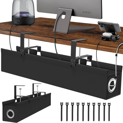 Under Desk Cable Management Tray, 30" Cord Organizer for Table with Oxford Fabric, 60LBS Capacity, No Drill Installation, Cable Management Fits Most Desks, Gaming Setup & Home Office