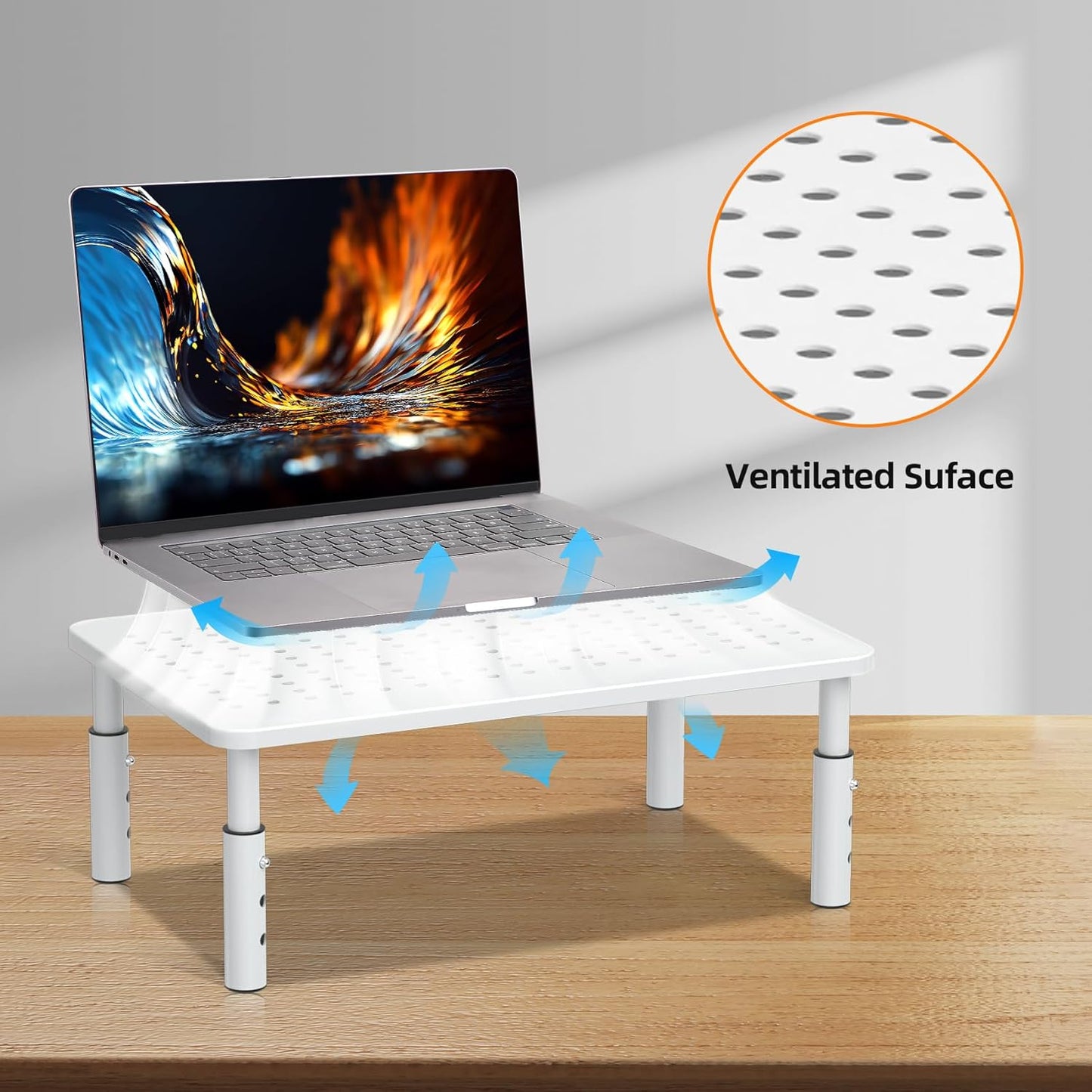 Bracwiser Monitor Stand Riser, Metal Computer Stand, 3 Height Adjustable Screen Riser with Mesh Platform for PS4, Laptop, Printer, Notebook and All Flat Screen, Holds Up to 20KG