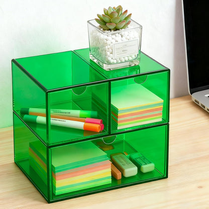 Gelite Desk Organizer with 3 Storage Drawers for Makeup Office Acrylic Desktop Drawer Organizer for Vanity Office Organization and Storage Box, Neon Pink