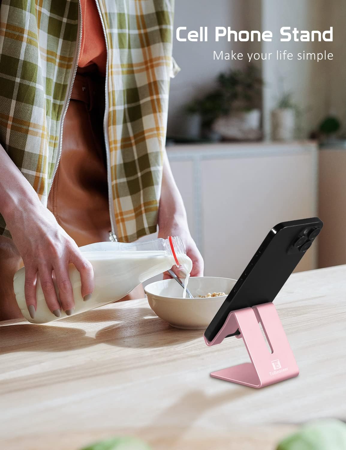 Desktop Cell Phone Stand Holder, Aluminum Solid Portable Universal Desk Stand for iPhone 16 15 14 13 12 11 X 8 7 6 Plus 5 Ipad 2 3 4 Mini Samsung Huawei All Mobile Smart Phone, Silver