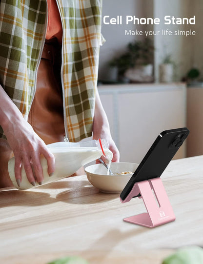 Desktop Cell Phone Stand Holder, Aluminum Solid Portable Universal Desk Stand for iPhone 16 15 14 13 12 11 X 8 7 6 Plus 5 Ipad 2 3 4 Mini Samsung Huawei All Mobile Smart Phone, Silver