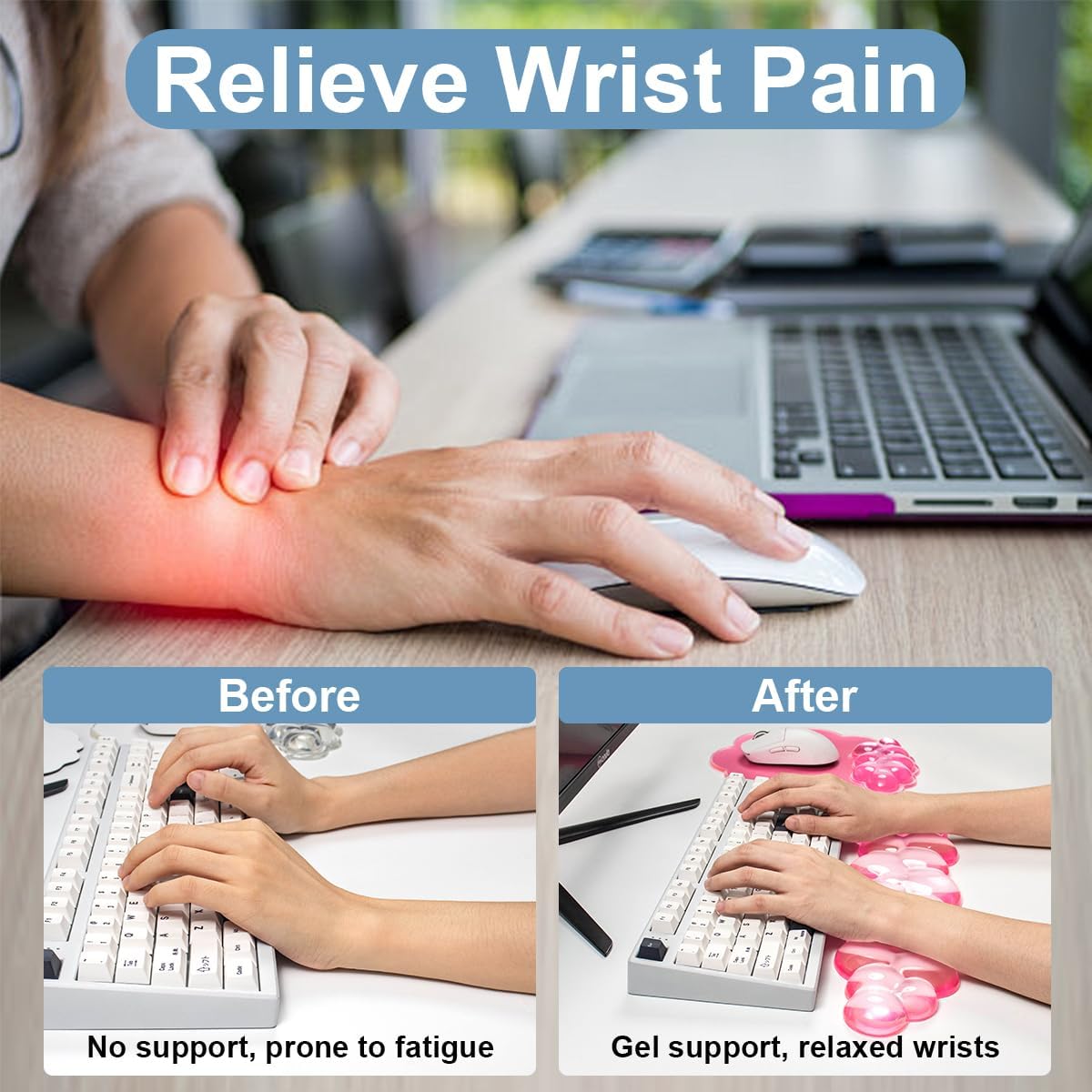 Gel Wrist Rest and Cloud Mouse Pad Support for Keyboard and Mouse - Ergonomic Pink Keyboard Wrist Pad Set for Typing Pain Relief/Computer/Laptop/Gaming/Home/Office (Cloud Shape, Gradient Blue Pink)