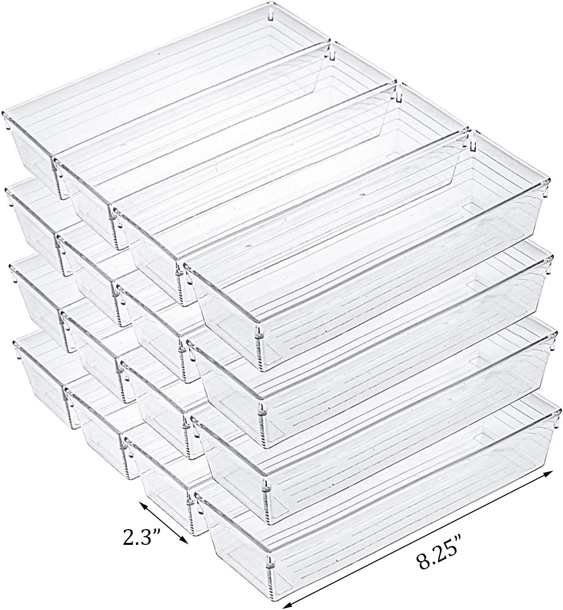 Kingrol 12 Pack Clear Drawer Organizers, 9 x 3 x 2 Inch Drawer Divider Storage Bins, Desk Storage Box Set for Kitchen Bedroom Bathroom Office Craft Supplies