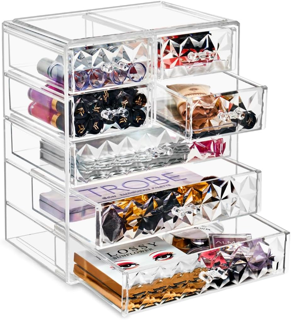 Sorbus Acrylic Makeup Organizer Set, 6-Drawer Vanity & Countertop Cosmetic Storage with Small & Wide Drawers, Clear Makeup Storage for Brushes, Lipsticks, Jewelry – Holiday Gift for Women & Teens