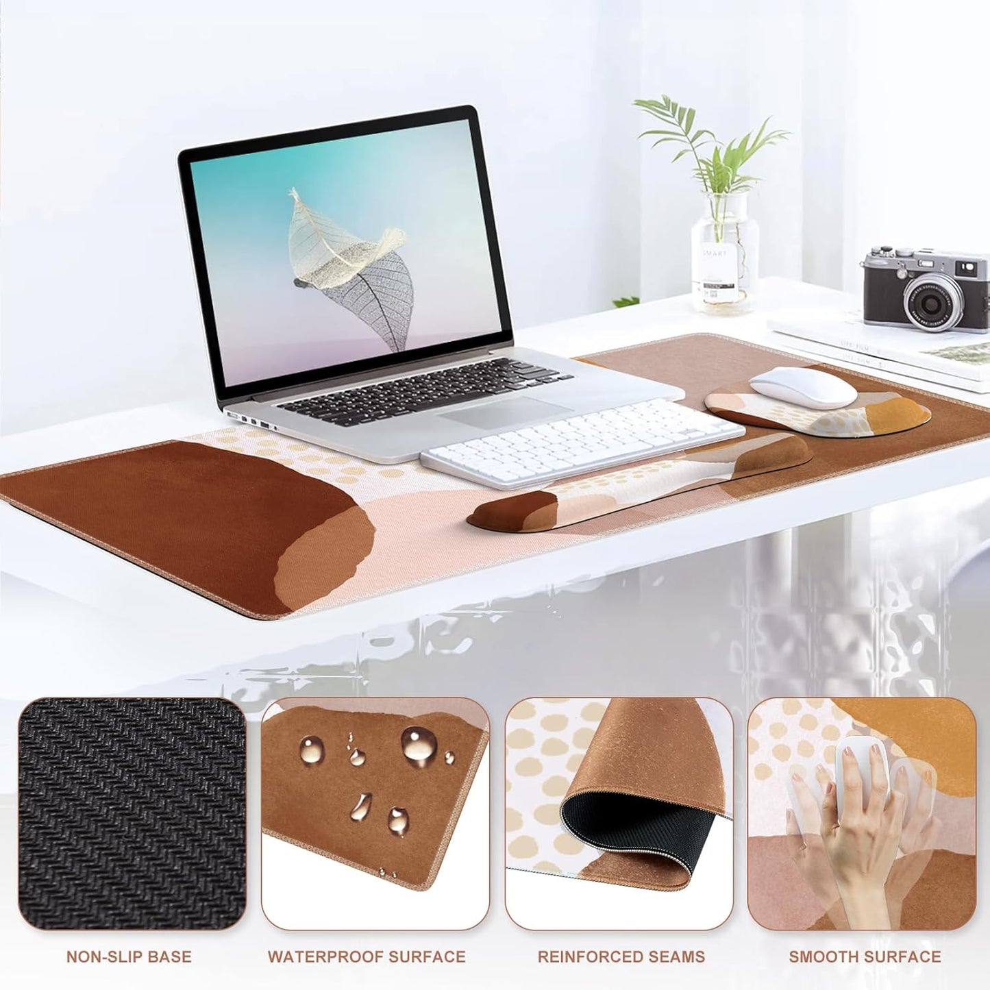 iCasso Desk Mat, Gaming Mouse Pad Wrist Support Set,4in1 XXL Large Mousepad + Keyboard Wrist Rest+Mouse Wrist Rest+Coaster Set with Ergonomic Design for Home Office Table Computer-Penoy