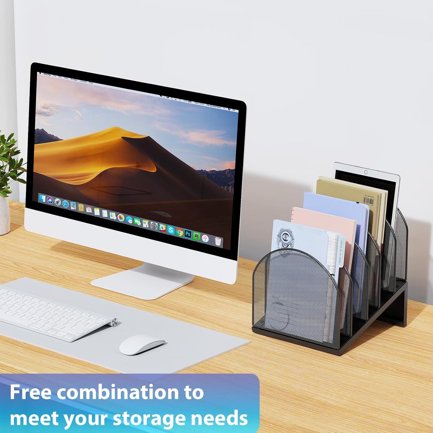 gianotter Desktop File Organizer, Desk Organizer with 5 Compartments, Paper Organizer for Desk, Workspace Organizers for Office Supplies (Black, Upright Style)
