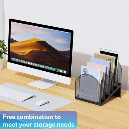 gianotter Desktop File Organizer, Desk Organizer with 5 Compartments, Paper Organizer for Desk, Workspace Organizers for Office Supplies (Black, Upright Style)