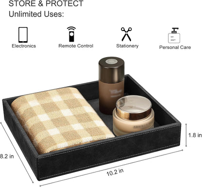 SITHON Valet Tray Desk Organizer, PU Leather Catchall Bedside Vanity Tray Nightstand Caddy Coin Box Key Jewelry Storage Organizer, Valentine's Day Gift, Brown