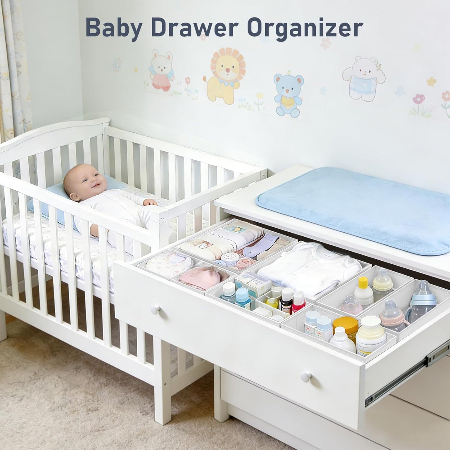 DIMJ Drawer Organizer Clothes - 20 Pack Closet Drawer Organizer Bins for Baby Clothes Storage, Fabric Dresser Organizer for Nursery Bedroom, Foldable Small Drawer Dividers for Underwear Socks